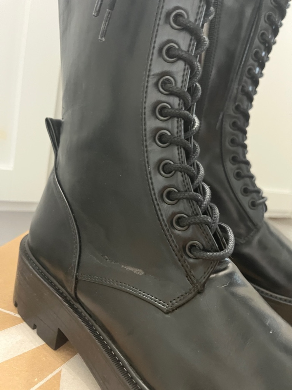 Zara Black Lace-Up Tall Combat Boots - Picture 7 of 12